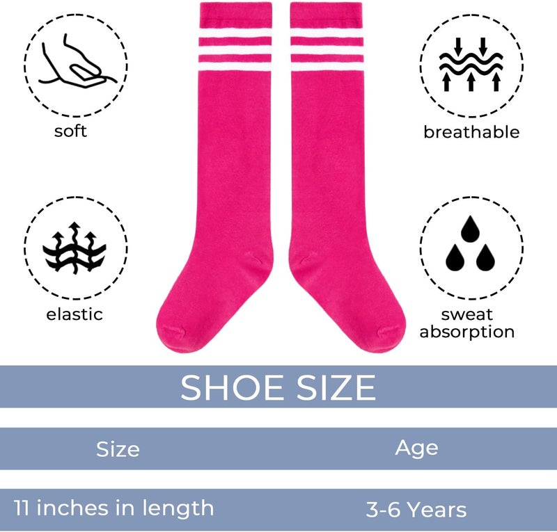 Benefeet Sox Kids Soccer Socks Toddler Knee High Tube Long Socks Soft for Girls Three Stripes Youth Cotton Soccer Socks - Image 3